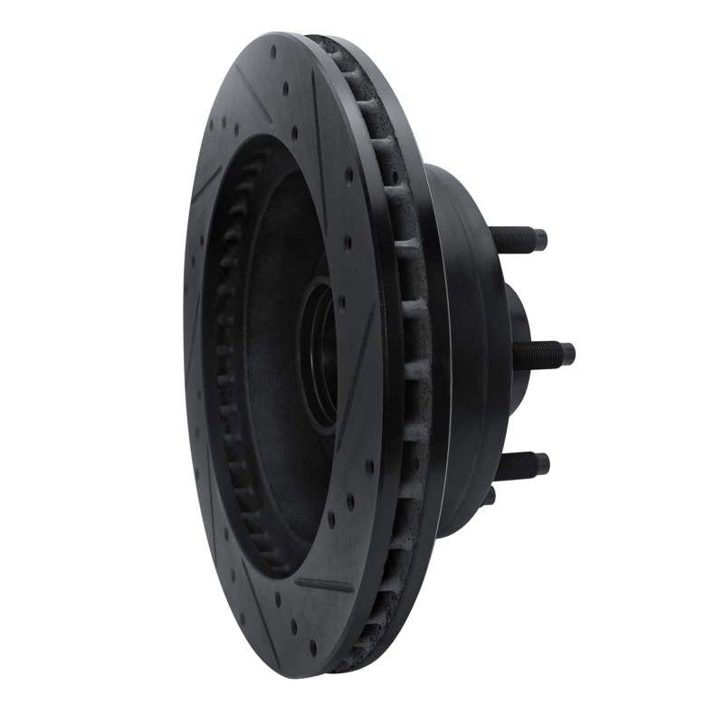 Ford E-350 Econoline Club Wagon Brake Rotor (1) - Front Left - R1 Concepts - Drilled & Slotted - Black - `95-`07